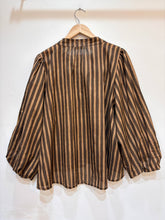 Women's cotton blouse V-neck puff sleeves striped: Vert / TAILLE STANDARD (36-42 / S-XL)