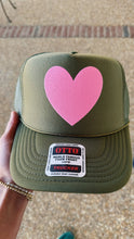 Happy Heart Trucker Hat: Navy + light blue