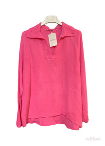 Cotton Gauze French collar blouse: Pink