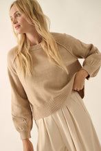 Solid Round Neck Raglan Sleeve Sweater: L / TAUPE