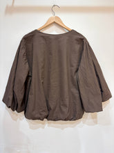 Women's cotton blouse round neck puff sleeves: Chocolat / TAILLE STANDARD (36-42 / S-XL)