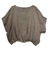 9558 Oversized linen tunic with elasticated hem: BEIGE