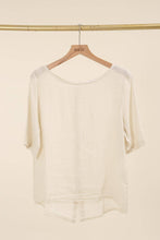 ROUND NECK T-SHIRT BUTTONED AT THE BACK 100% LINEN: Sky Blue / One size