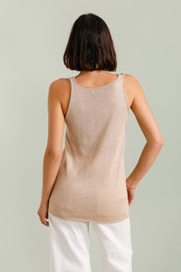 COTTON V-NECK TANK TOP: Beige / One size