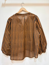 Women's cotton blouse V-neck puff sleeves striped: Vert / TAILLE STANDARD (36-42 / S-XL)