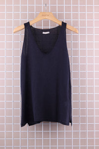 COTTON V-NECK TANK TOP: Beige / One size