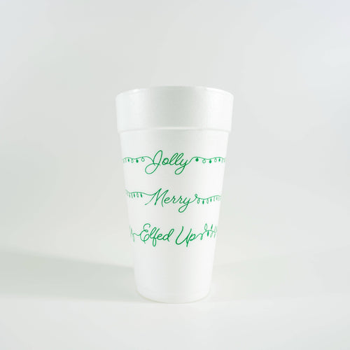 Green Jolly, Merry, Elfed Up 20oz. Foam Cups | 10 pack