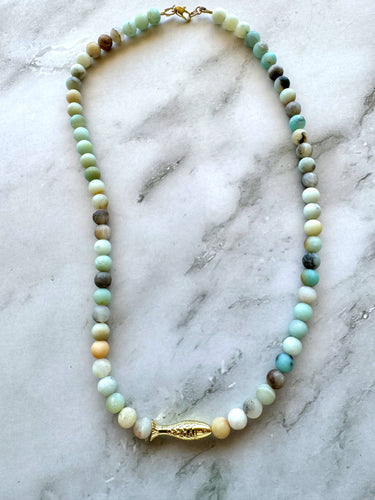 Ashia Beaded Fish Necklace: Amazonite