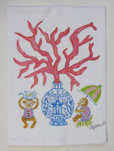 Limited Edition Watercolor Coral Monkeys  Flour Sack Towel