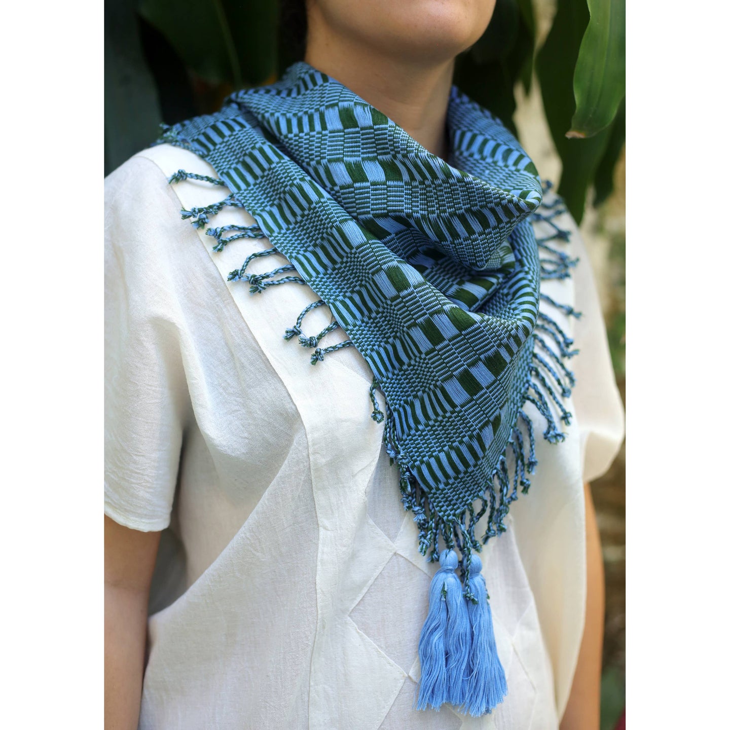 Hand Woven Scarf Cotton Textile - Waves
