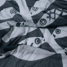 Grey and Navy Ocean Fish Cotton Silk Blend Bandana Scarf