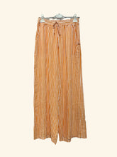 Wide 100% linen striped trousers Art 9925: Brown