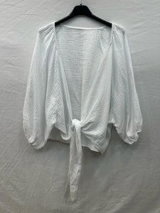Cotton gauze tie bolero @18625_BoleroNoeud: Black