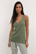 COTTON V-NECK TANK TOP: Dark beige / One size