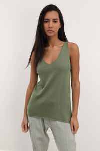 COTTON V-NECK TANK TOP: Beige / One size