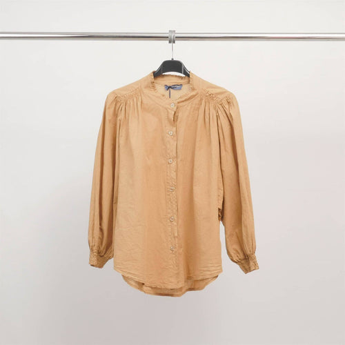 Gathered Collar Blouse: Camel / One Size
