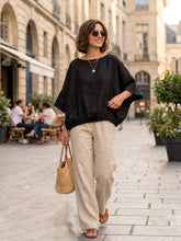 9558 Oversized linen tunic with elasticated hem: BEIGE