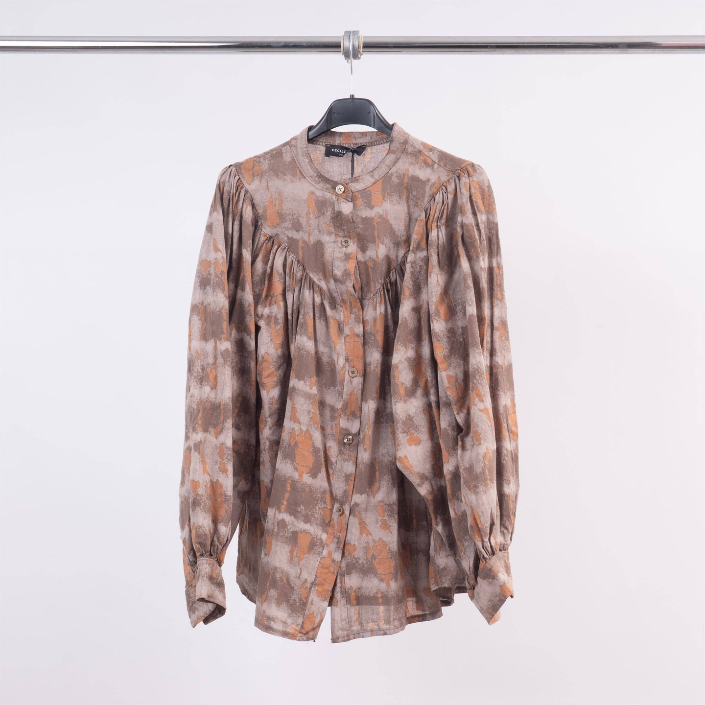 Cotton puff sleeve shirt TD65921-2: Camel One Size