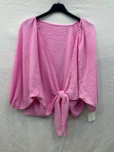 Cotton gauze tie bolero One Size