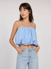 Cropped cotton-blend puff top with thin straps TDM58026: Khaki