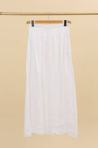 LONG SKIRT WITH SMOCKED WAIST AND POCKETS 100% LINEN: Almond green / One size