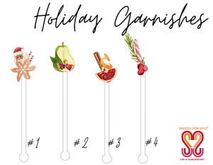 Holiday Garnishes - 4 piece assorted set - Cocktail stirrer