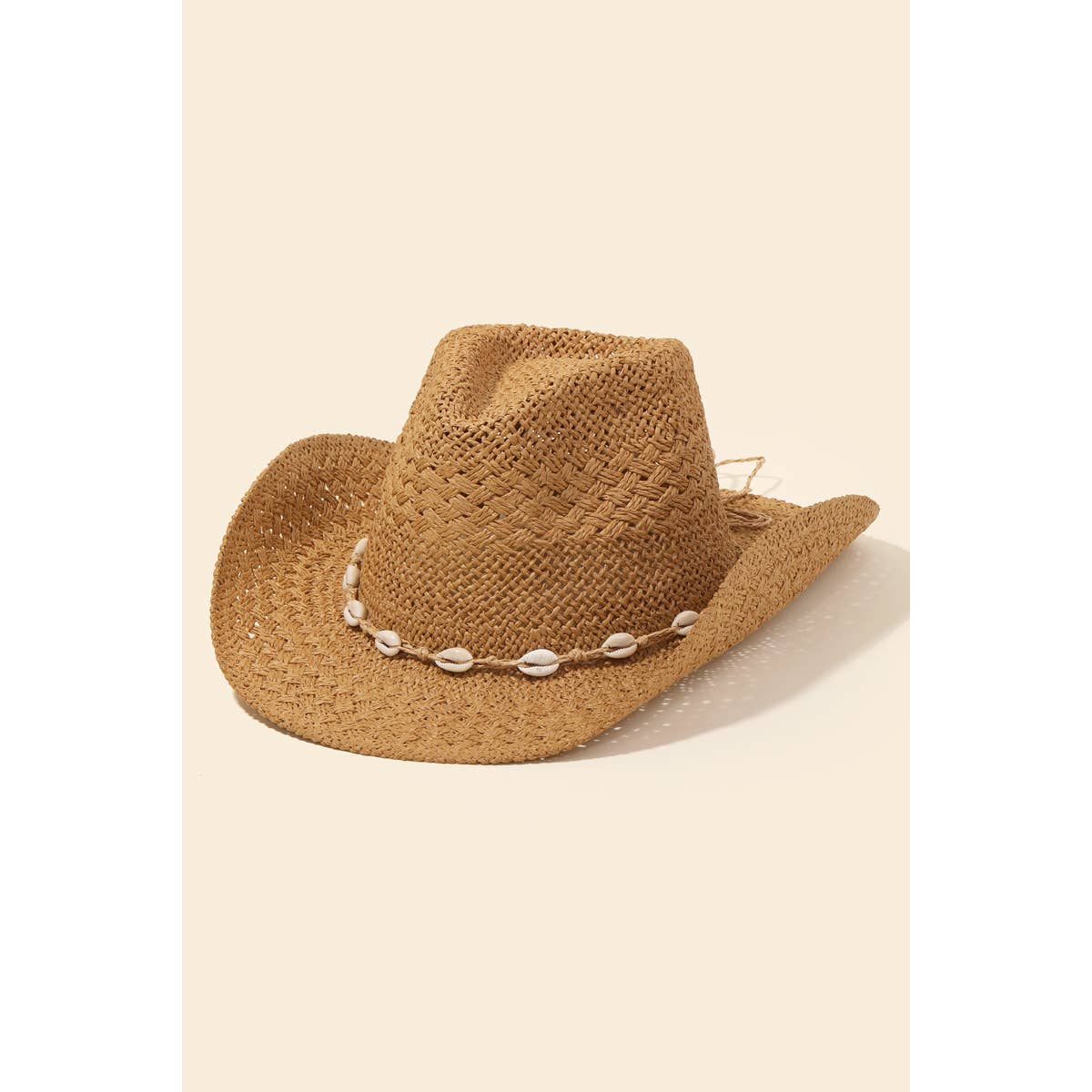 Straw Braid Cowrie Shell Strap Fedora Hat: