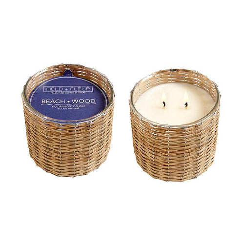 Hillhouse Naturals/Field+Fleur - Beach Wood 2 Wick Handwoven Candle 12oz. Ctn. 6