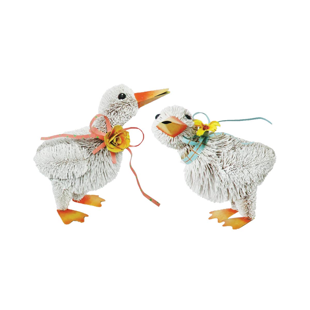 Duck Bottlebrush Decorative Figurine Set 2