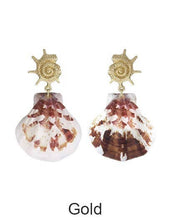 Hawaiian Sunrise Shell And Metallic Conch Shell Dangle Drop: Gold