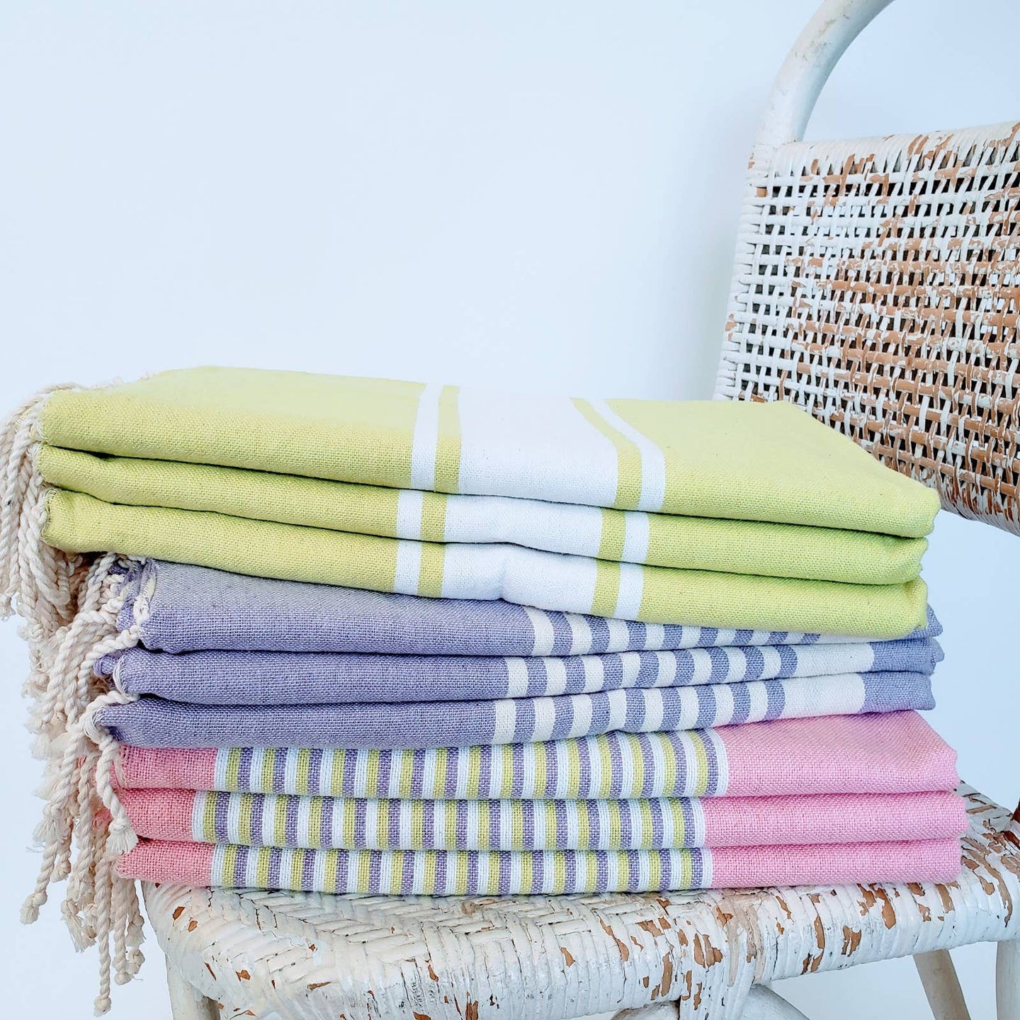 wonderfouta - Beach towel Set / Sarong/ 9 single size - Pistachio-lavender