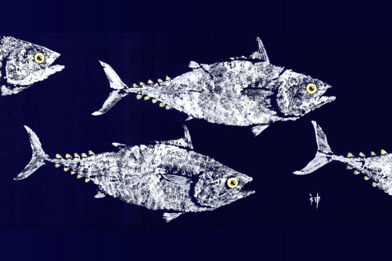 Fish Aye Trading - School of Tuna |White on Navy Placemat