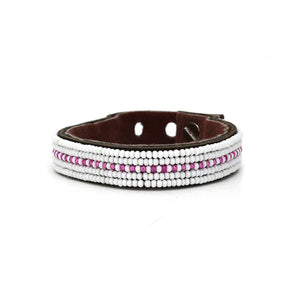 Swahili Coast - Small Pink and White Dashes Leather Cuff