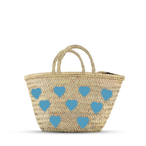 Marrakech  Heart French Market Basket - Straw bag - Bag with Heart Blue