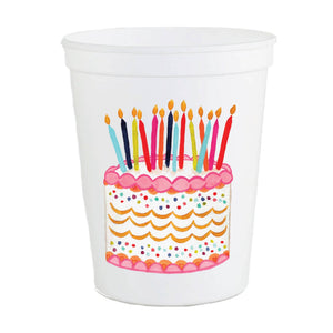 Sip Hip Hooray - Watercolor Birthday Cake Bday Party Stadium Cups-  Set of 6