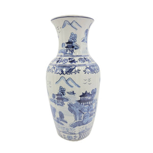 Blue & White Chinoiserie Ceramic Table Vase 18"