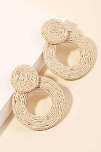 Straw Braided Circle Drop Earrings