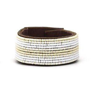 Swahili Coast - Medium Pearl and White Stripe Leather Cuff