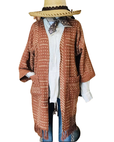 Hand Woven Block Print Cardigan (Rust)