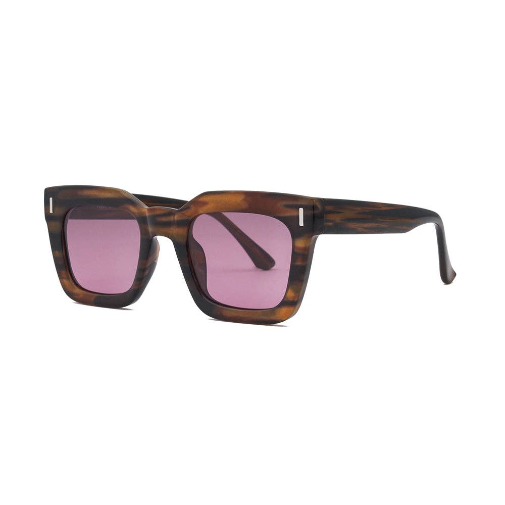 POLLY | Polarized Sunglasses | Striped Brown | Pink Lens