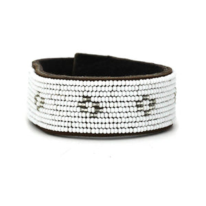 Swahili Coast - Medium Silver Diamond Leather Cuff