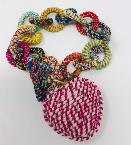 Heart Bracelet Handmade Woven Loop Toggle Multi Color