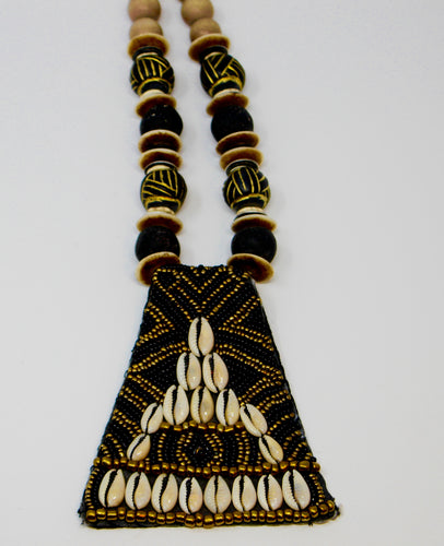 Gold| Black Beaded Pendant