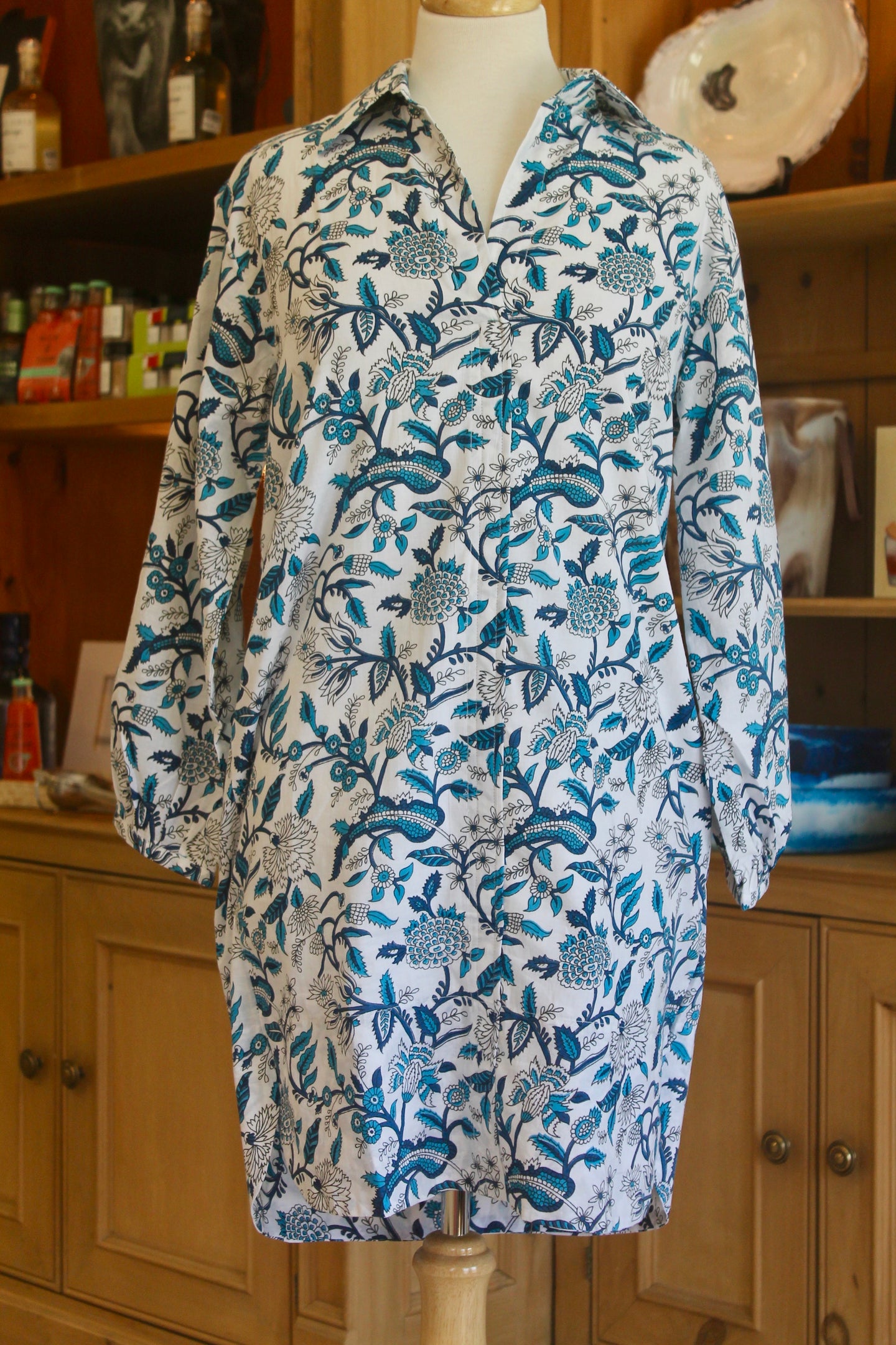Seaside Shirt Dress- Blue Jacobean