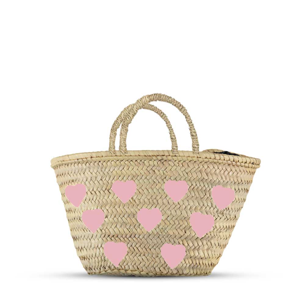 Marrakech Heart French Market Basket - Straw bag - Bag with Heart Pink