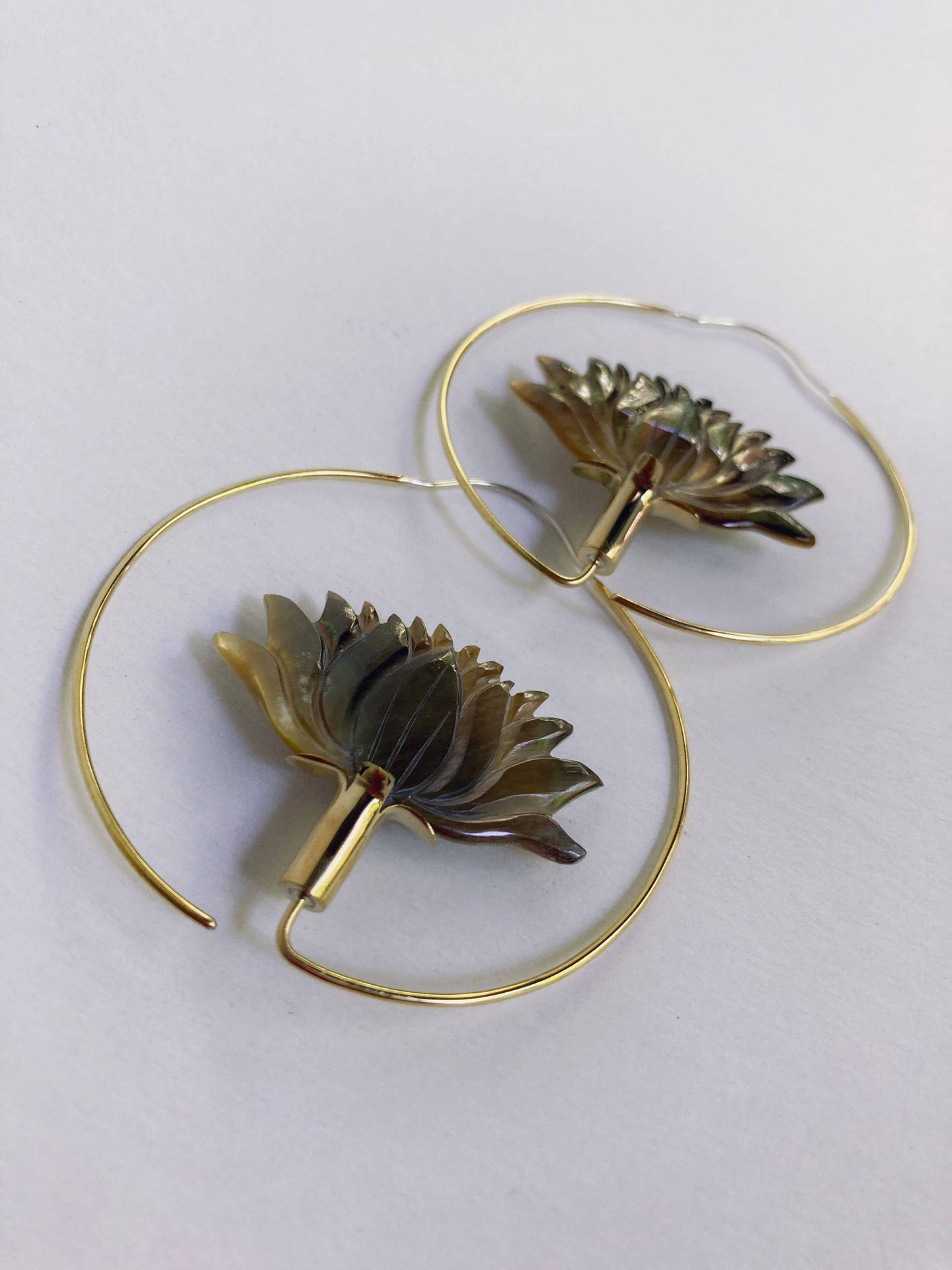 Lotus white shell hoop earrings