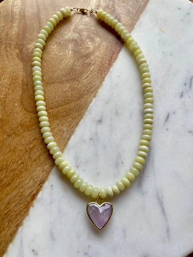 Caia Necklace: Light Lemon Jade with Amethyst