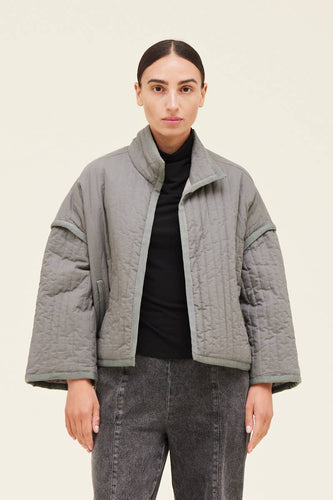 Gray VERTICAL QUILTED PEDDING JACKET