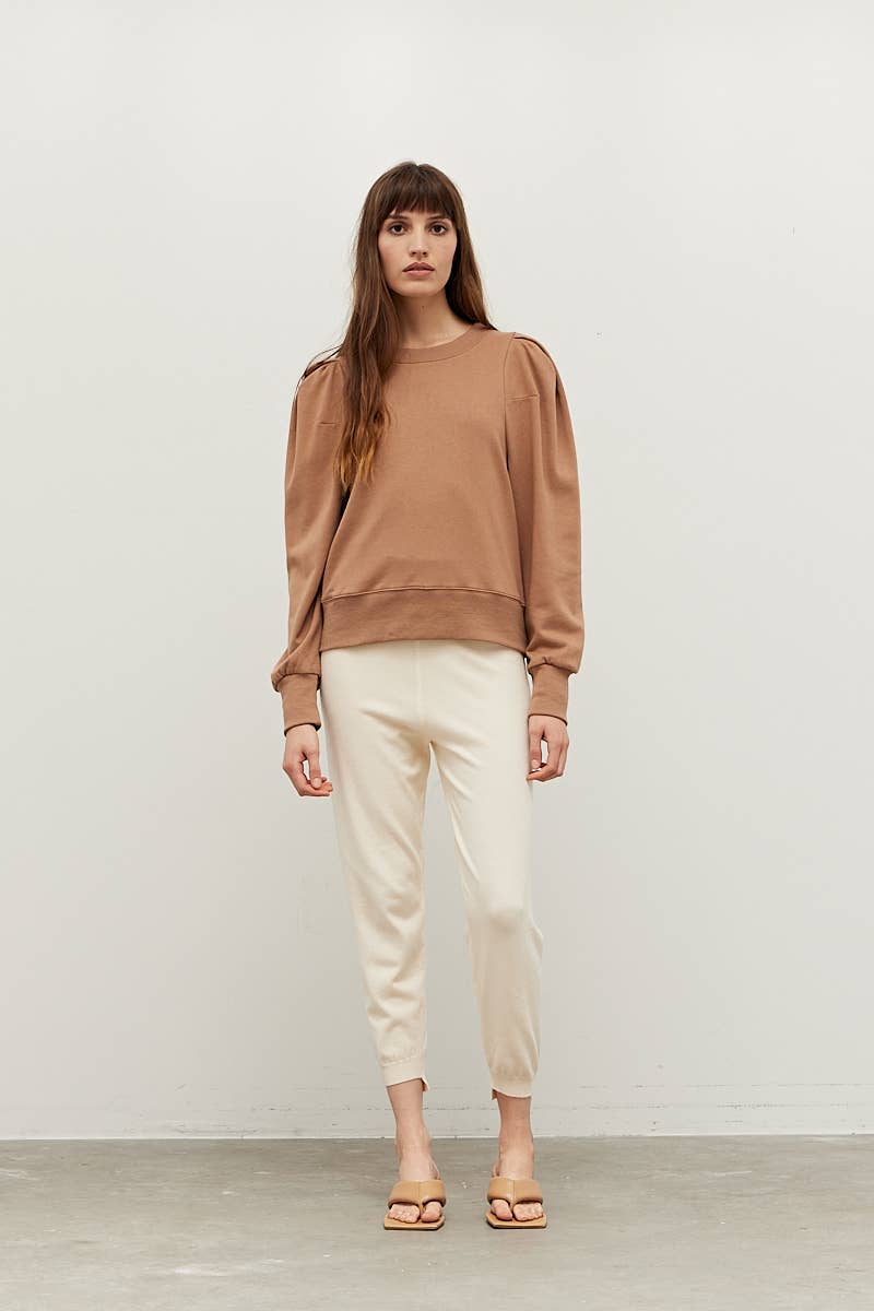 PLEATED PUFF SLEEVE PULLOVER