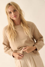 Solid Round Neck Raglan Sleeve Sweater: L / TAUPE